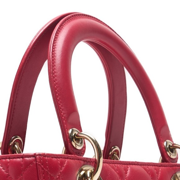 Dior Cannage Lamb Skin 2 Way Hand Bag Red Gold Hardware - Picture 5 of 12